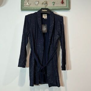 Chaser rock & roll glitter kimono duster jacket women’s medium navy blue new
